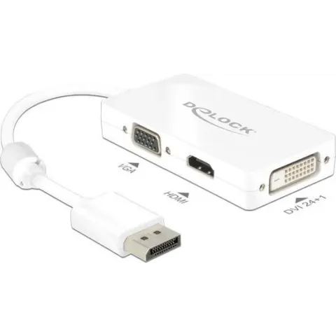 DeLOCK Premium DisplayPort 1.1a naar HDMI, DVI en VGA adapter / wit - 0,15 meter