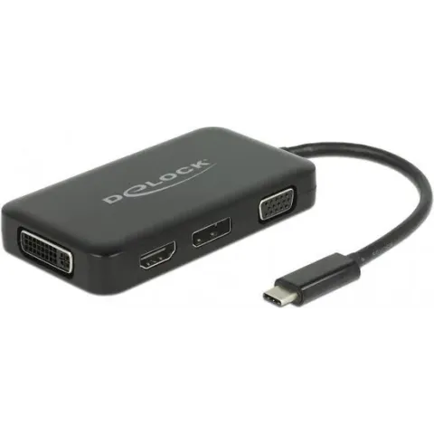 DeLOCK Premium USB-C naar HDMI, DVI, DisplayPort en VGA adapter met DP Alt Mode / zwart - 0,15 meter