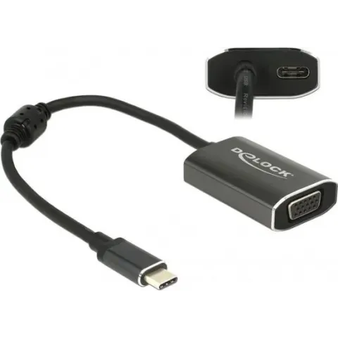 DeLOCK Premium USB-C naar VGA en USB-C PD adapter met DP Alt Mode (1920 x 1200) / zwart - 0,20 meter