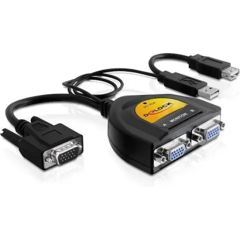 DeLOCK premium VGA splitter 1 naar 2 - actief met USB voeding / zwart