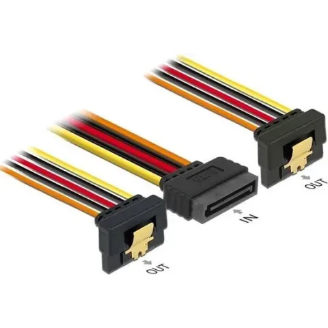 DELOCK Stroomkabel SATA 15pin -> 2x SATA 15pin St/Bu/Bu 15cm
