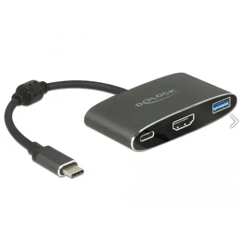 DeLOCK USB-C male > HDMI female 4K 30 Hz + USB-A + USB-C PD