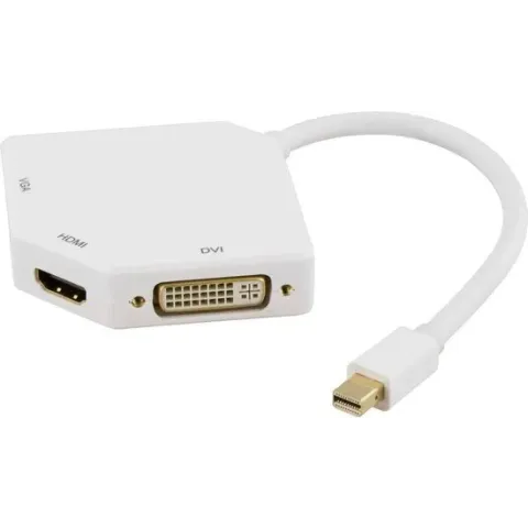 Deltaco DP-MULTI2 Mini Displayport naar HDMI, VGA en DVI single Link 1920 x 1080 adapter kabel bulk wit