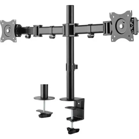 DELTACO OFFICE ARM-0300, Dual Monitor beugel, Kantelbaar, draaibaar, roterend, 13"- 27 inch, max. 16 kg, zwart