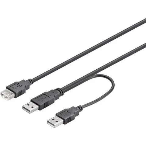 Deltaco USB 2.0 AA 030 HiSpeed Y-Power, 0.3m USB-kabel 0,3 m 2 x USB A USB A Zwart