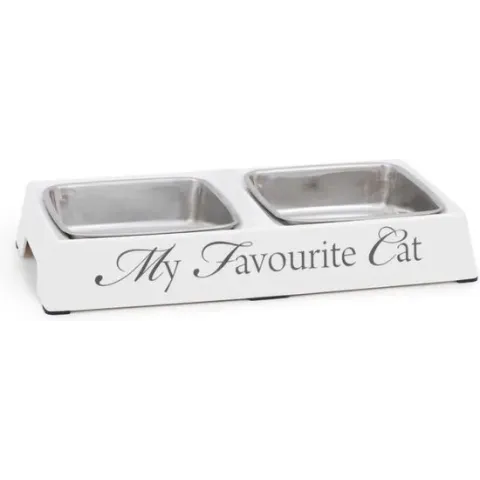 Designed by Lotte - Dinerset Kat - Wit - Voerbak - 24 x 12 x 4 cm