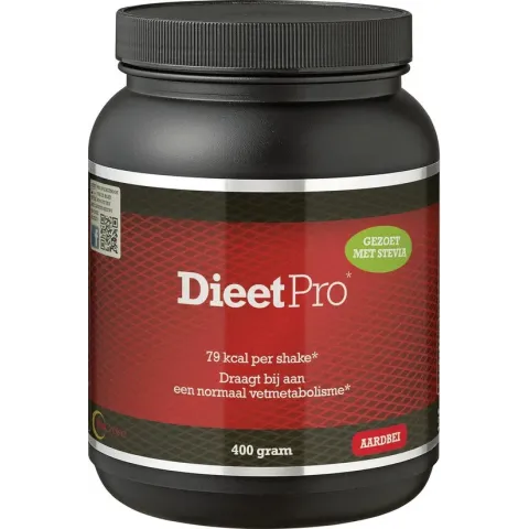 Dieet Pro - Eiwitshake - Voedingssupplementen - Aardbei Stevia - 400 gr