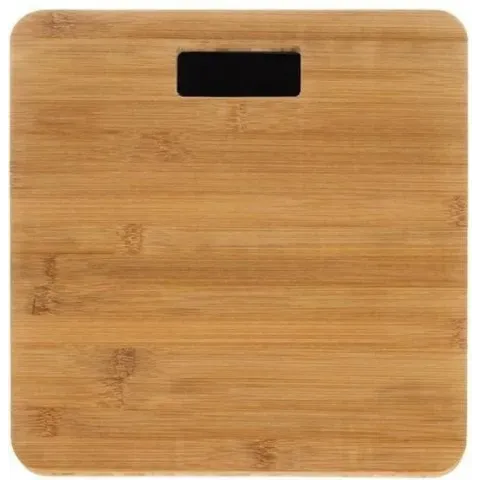 Digitale houten weegschaal van echt bamboe, draagvermogen 180 kg, digitale weegschaal op batterijen 28 x 28 x 3 cm