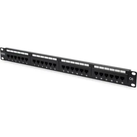 Digitus – DN91624U - CAT 6 Patch Panel, unshielded, 24-port RJ45, 8P8C, LSA, 1U, rack mount, zwart