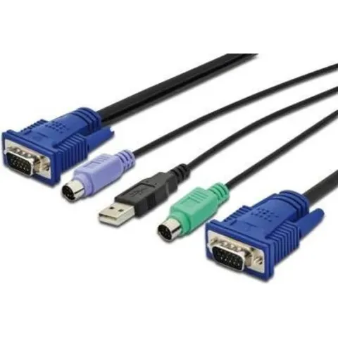 Digitus DS-19232 toetsenbord-video-muis (kvm) kabel 3 m Multi kleuren, Zwart