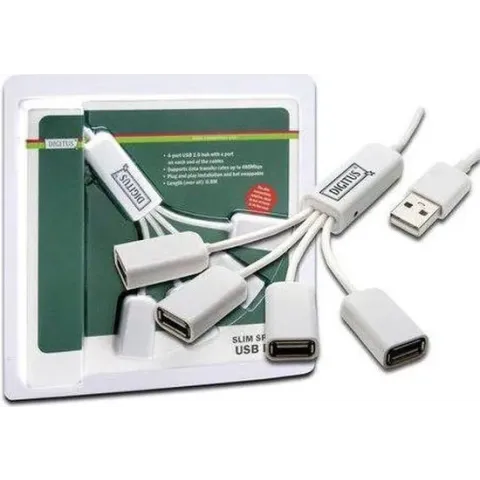 Digitus Slim Spider USB-Hub [2.0, 4-Port, weiß, Kabel]