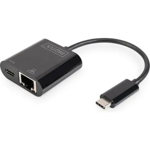 Digitus USB-C™, RJ45 Adapter [1x USB-C stekker - 1x RJ45-bus, USB-C bus] DN-3027 Incl. RJ45-bus, Met laadbus, Met USB