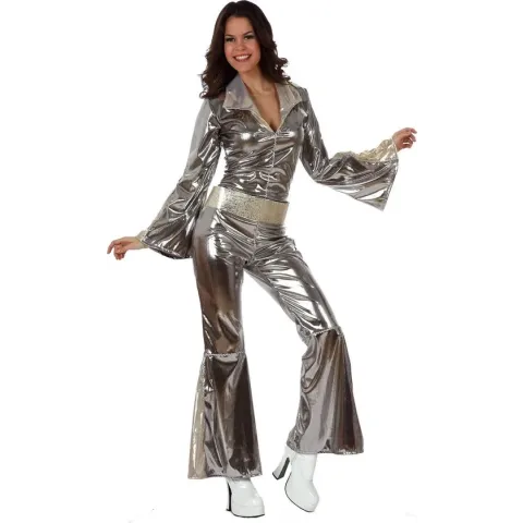 Disco jumpsuit zilver vrouw  T-3 - Maat XL