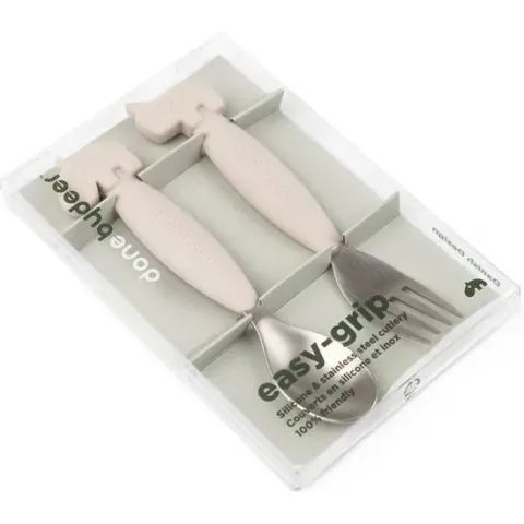 Done By Deer Easy-Grip Spoon And Fork Set Deer Friends Sand