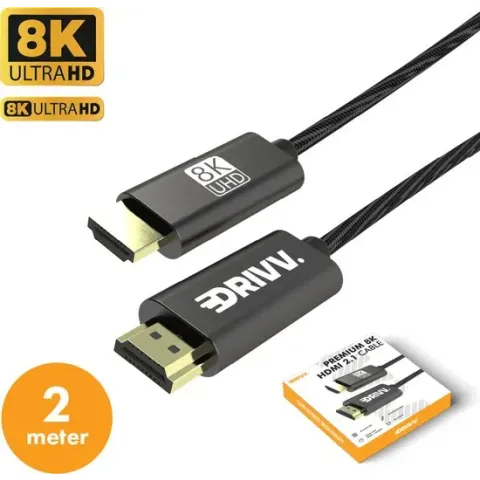 Drivv. Premium 8K HDMI Kabel 2.1 - Ultra HD High Speed - HDMI naar HDMI - Xbox Series X & PS5 - 2 meter - Grijs