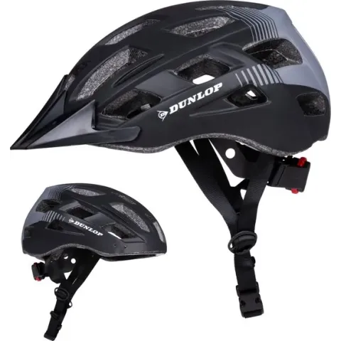 Dunlop Fietshelm - Verstelbaar van 58 tot 61 CM - Maat L - met LED-Verlichting - 3 Lichtmodus - Zwart