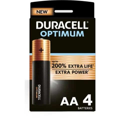 Duracell Optimum Alkaline AA-batterijen, 1,5V LR06 MX1500, 4 stuks