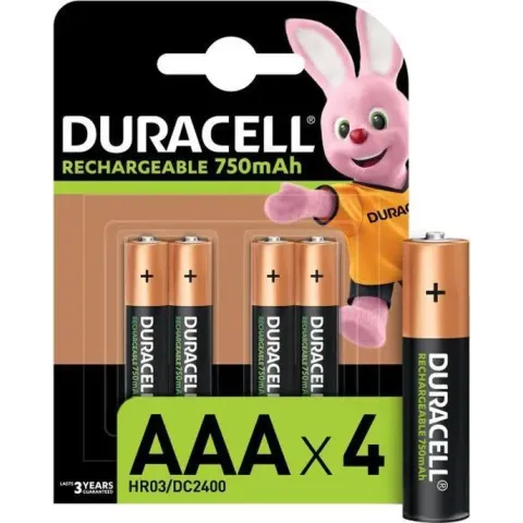 Duracell Rechargeable AAA 750mAh batterijen, verpakking van 4