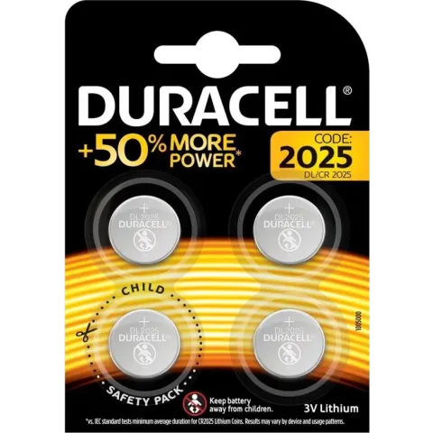 Duracell Specialty 2025 Lithium-knoopcelbatterij 3V, verpakking van 4 stuks (DL2025/CR2025)