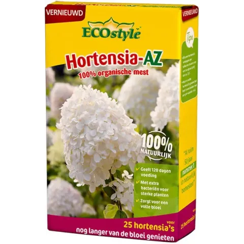 ECOstyle Hortensia-AZ Tuinmest - Organische Meststof - 120 Dagen Voeding - Volle Bloei -  Versterkt Plant - Verrijkt bodem - Voor 25 Hortensia's - 800 GR