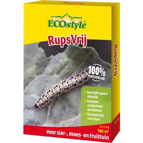 Ecostyle Rupsvrij - Anti Rups - Biologisch Bestrijdingmiddel Tegen Verschillende Soorten Rupsen - Buxesrups - Buxesmot 7,5 gr voor 100 m²