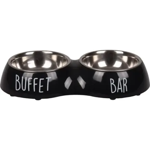 Eetpot divar duo dinner met print bar-buffet zwart s 11 cm 2x230 ml Flamingo