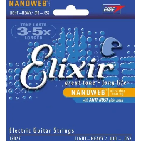 Elixir 12077 Electric Guitar Strings Nanoweb Light-Heavy 10-52