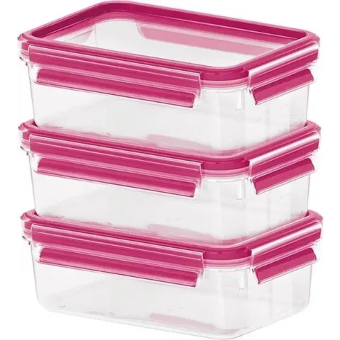 Emsa Clip & Close Colour 3-piece set of food storage containers 0.55 litres, transparent/raspberry