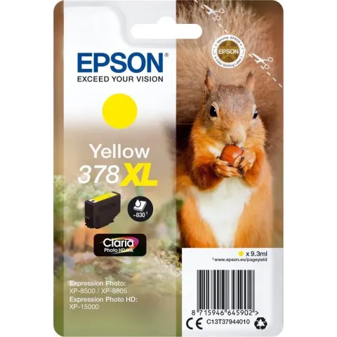 Epson Squirrel Singlepack Yellow 378XL Claria Photo HD Ink