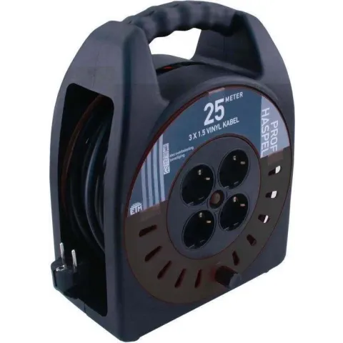 ETM Kabelbox - 25 m met 3 x 1.5 mm2 Vinyl Snoer - Zwart