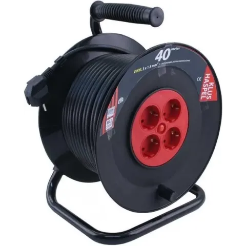 ETM  Kabelhaspel - 40 m met 3 x 1.5 mm2 PVC Snoer - Zwart/Rood