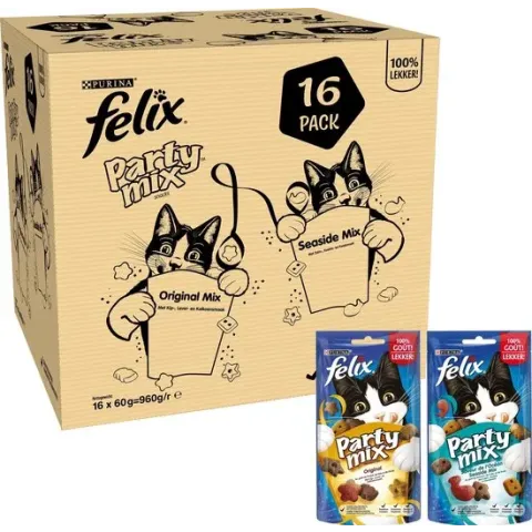 Felix Cat Snacks Party Mix - Kattensnacks Original en Seaside - 16x60g