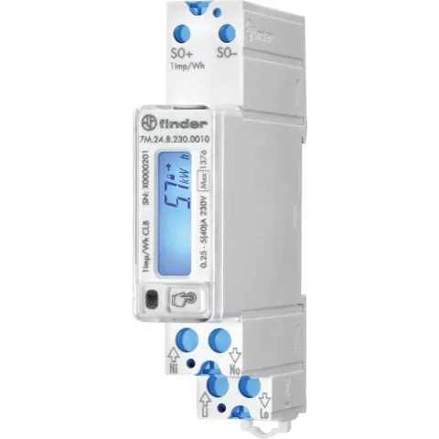 Finder 7M.24.8.230.0010 kWh-meter 1-fase Digitaal 40 A Conform MID: Ja 1 stuk(s)