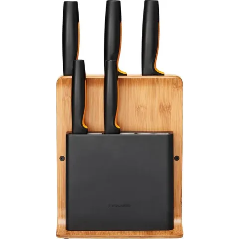 Fiskars Functional Form Messenblok met 5 Keukenmessen - Bamboe
