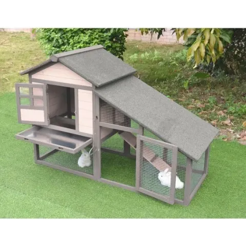 Flamingo - Konijnenhok Quincy Cottage - Grijs - 151 x 66 x 100 cm