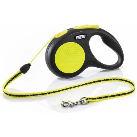 Flexi New Neon Koord - Hondenriem - Zwart/Geel - S - 5 m