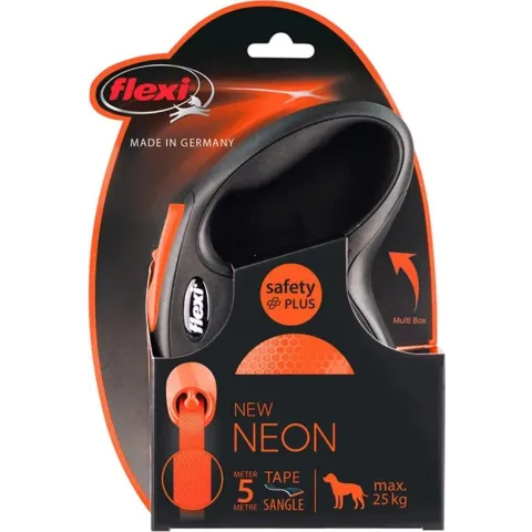 Flexi New Neon Tape - Hondenriem - Zwart/Oranje - M - 5 m - (<25 kg)