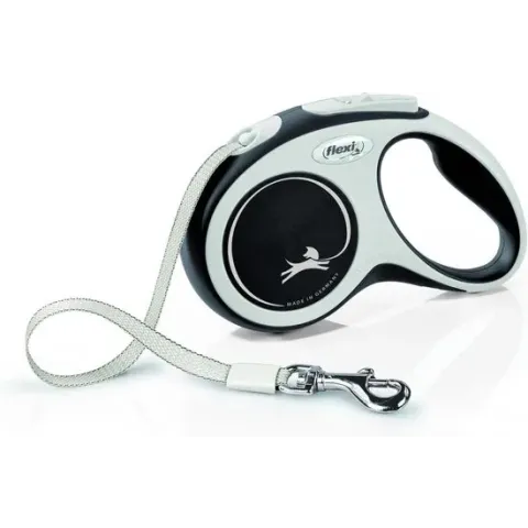 Flexi Rollijn New Comfort Tape S 5 m - Hondenriem - Zwart&Lichtgrijs