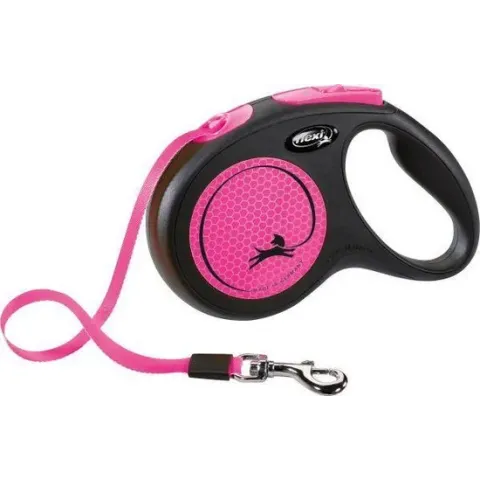 Flexi voor hond rollijn voor  new neon tape zwart / neon roze m 5 mtr tot 25 kg