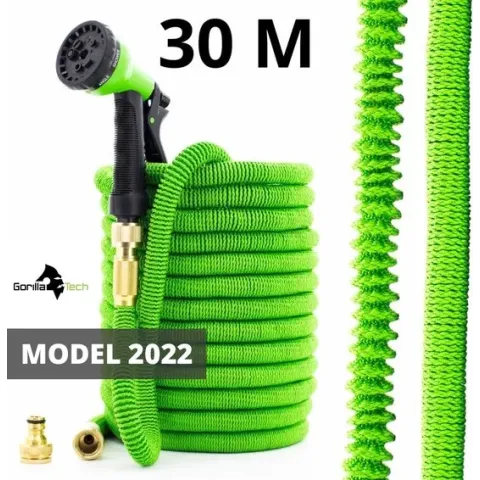 Flexibele Tuinslang Groen - XXL Magic Hose Xtreme Elastische Tuinslang - 10 naar 30 meter - Extreem Duurzaam - Model 2022 - Sproeikop met 8 standen - Goriflex