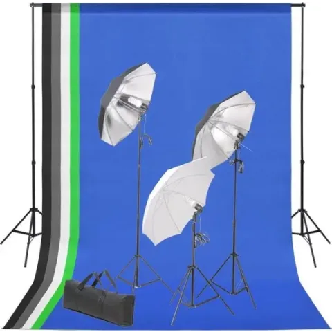 Fotostudioset met achtergrond en verlichtingsset