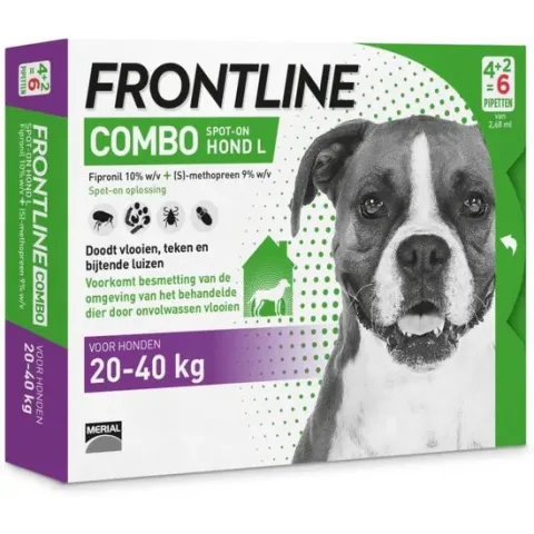 Frontline Combo - L: van 20 tot 40 kg - Anti vlooienmiddel en tekenmiddel - Hond - 6 pipetten