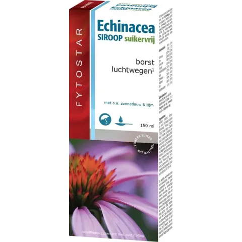 Fytostar Echinacea Siroop Suikervrij – Borst en luchtwegen – Vegan - Met zonnedauw en tijm – 150 ml