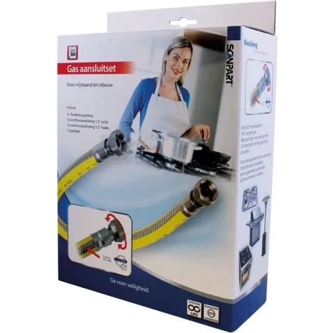 gasslang aansluitset 1/2" 125cm RVS flex PVC (NL)