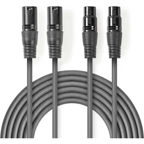 Gebalanceerde Audiokabel | 2x XLR 3-Pins Male | 2x XLR 3-Pins Female | Vernikkeld | 3.00 m | Rond | PVC | Donkergrijs | Kartonnen Sleeve