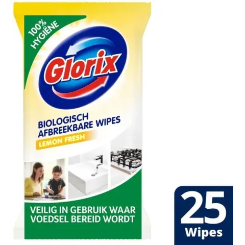 Glorix Biologisch Afbreekbare Wipes Lemon - 25 doekjes