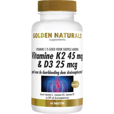 Golden Naturals Vitamine K2 45 mcg & D3 25 mcg (60 vegetarische tabletten)