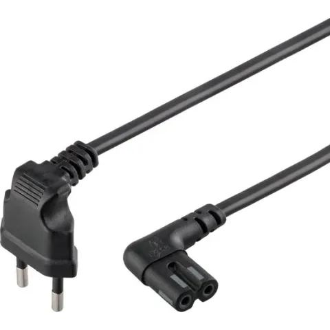 Goobay Stroomkabel met haakse C7 plug en haakse stekker - 2x 0,75mm / zwart - 1 meter