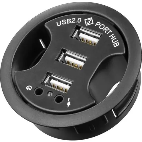 Goobay USB inbouw hub met 3 poorten en audio - USB2.0 - busgevoed / zwart - 1,5 meter