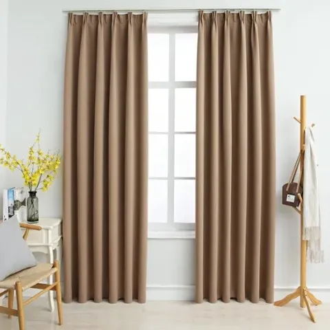 Gordijnen verduisterend met haken 2 st 140x245 cm taupe